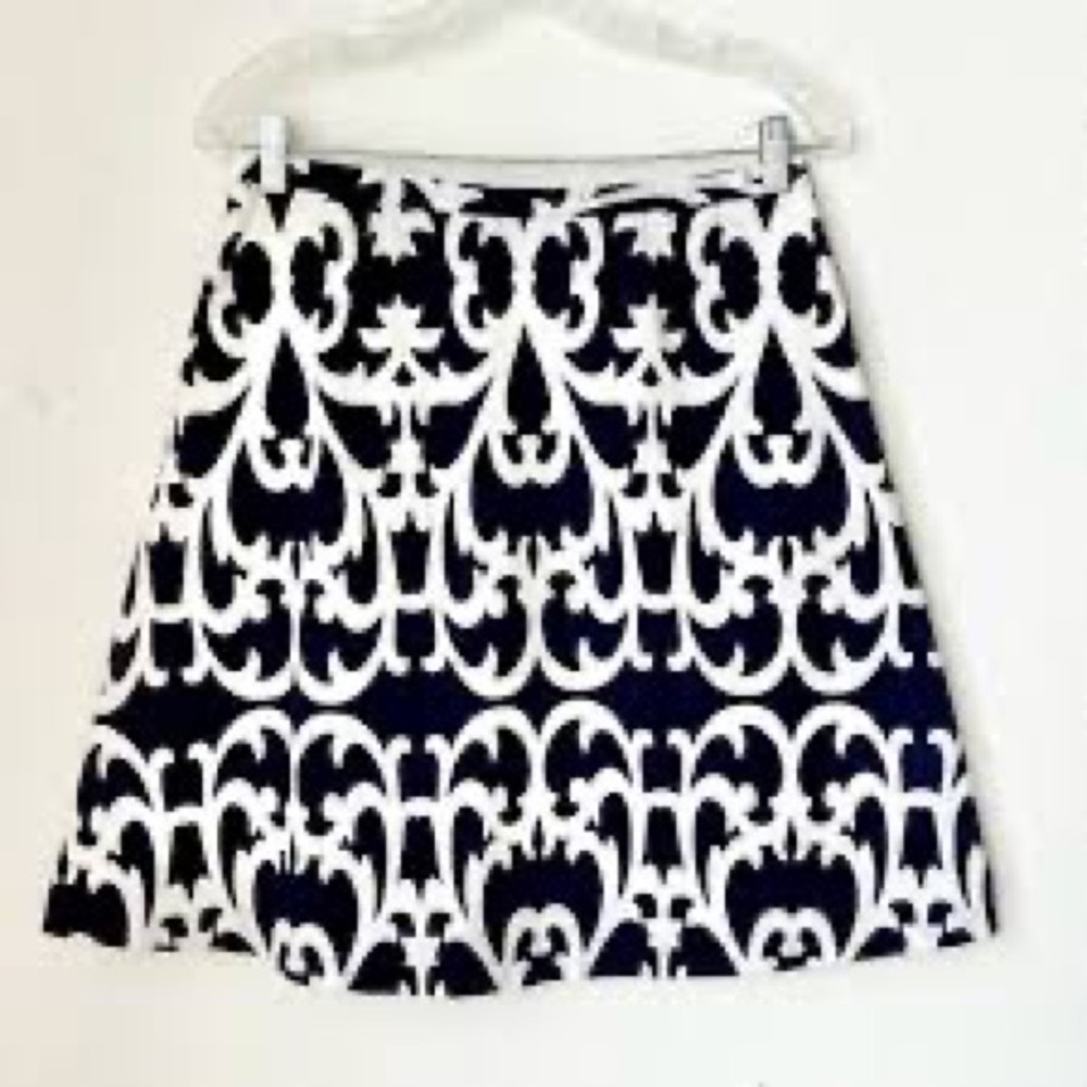 J Crew Skirt Graphic Scroll Pattern Black and White Mini Women’s Sz 8